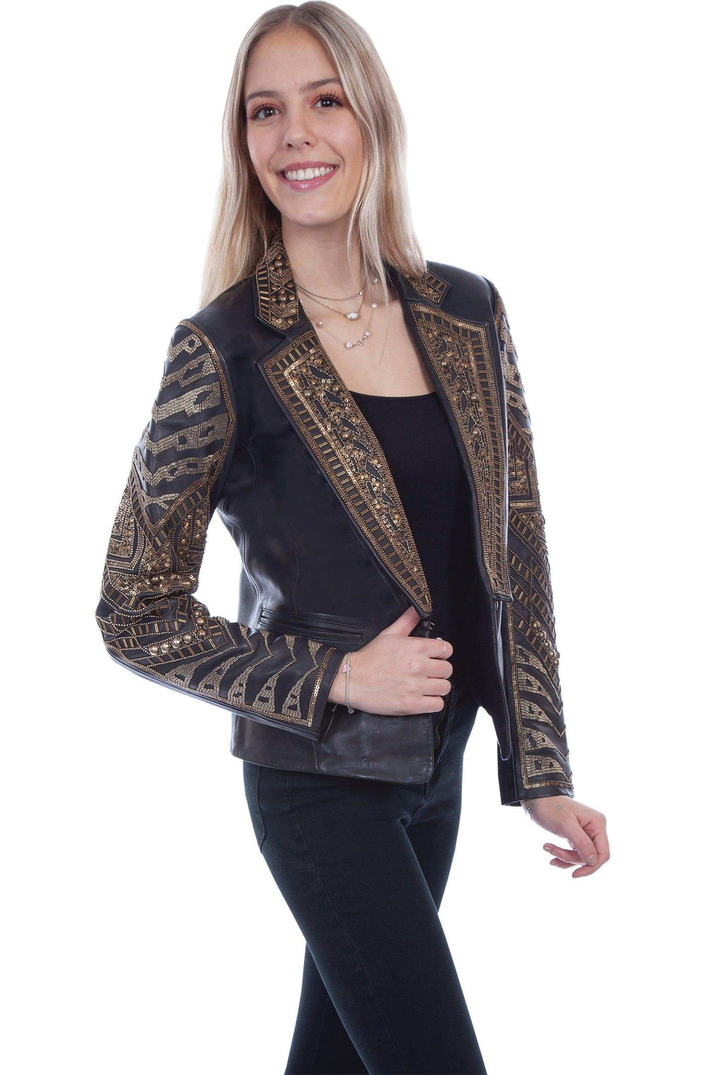 Scully BLACK LAMB BEADED JACKET - Scully Leather - Flyclothing LLC