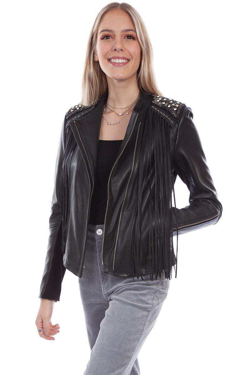 Scully BLACK LAMB FRINGE STUDDED JACKET - Scully Leather - Flyclothing LLC