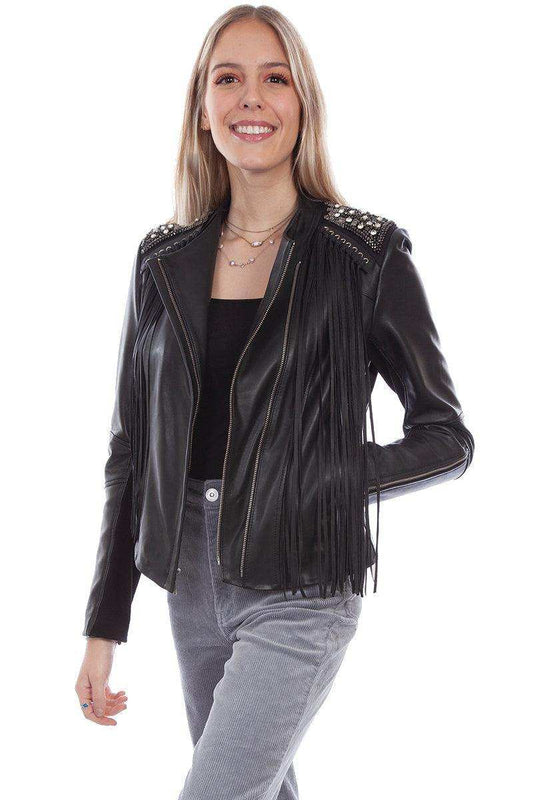 Scully BLACK LAMB FRINGE STUDDED JACKET - Scully Leather - Flyclothing LLC