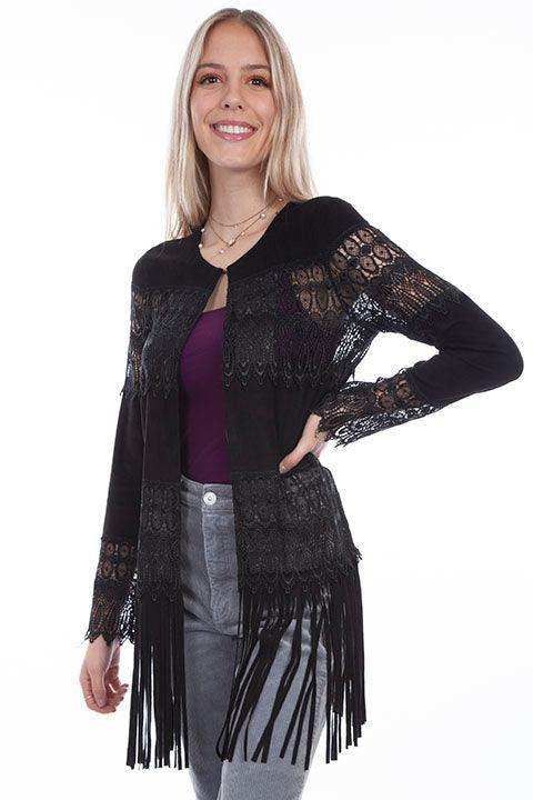Scully BLACK LAMB SUEDE CROCHET LADIES JACKET - Scully Leather - Flyclothing LLC