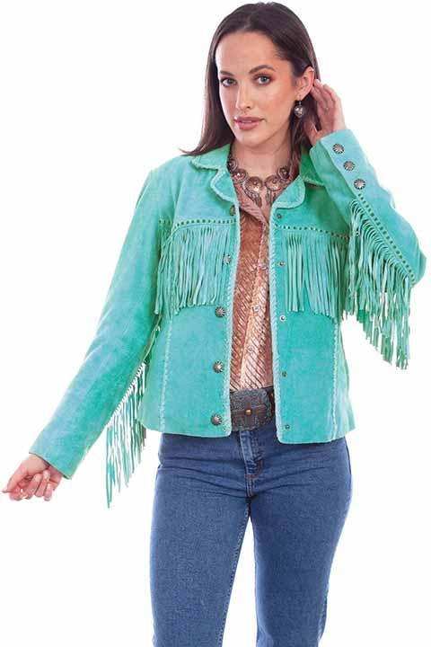 Scully Leather 100% Leather Turquoise Fringe/Lacing Jacket - Scully Leather - Flyclothing LLC