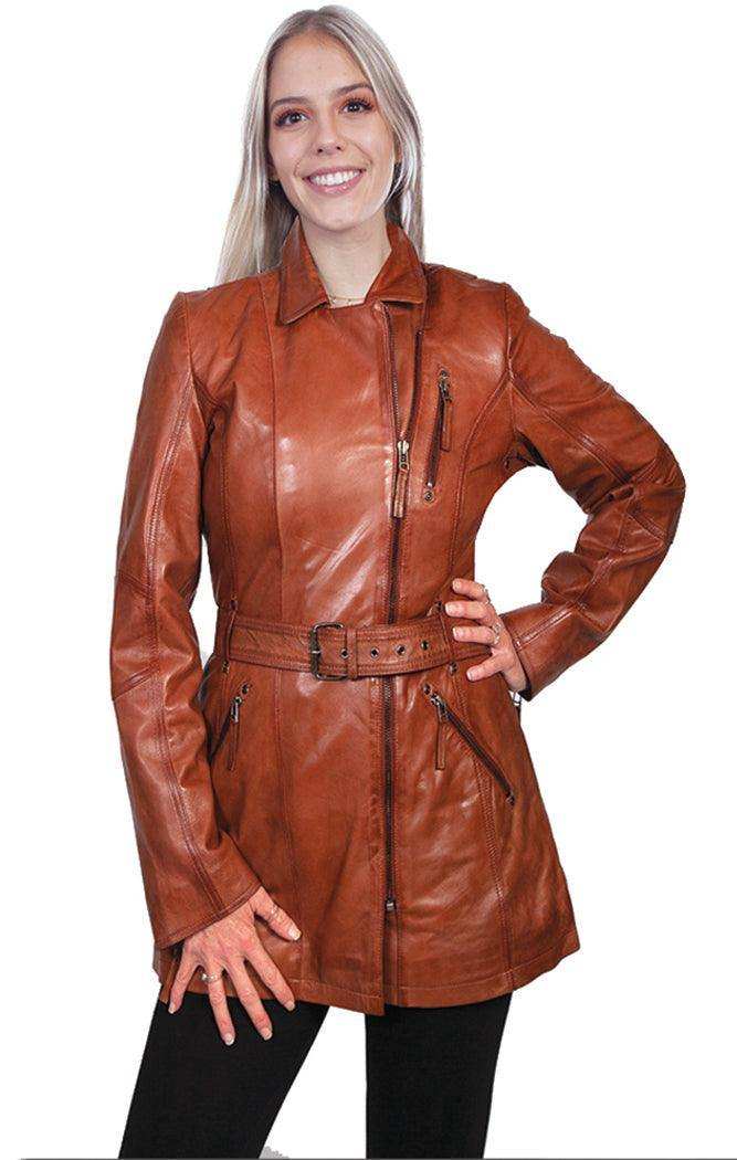 Scully BROWN BELTED THIGH LENGTH COAT - Scully Leather - Flyclothing LLC