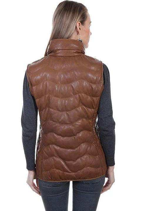 Scully Leather 100% Leather Cognac Soft Lamb Ribbed Vest - Scully Leather - Flyclothing LLC