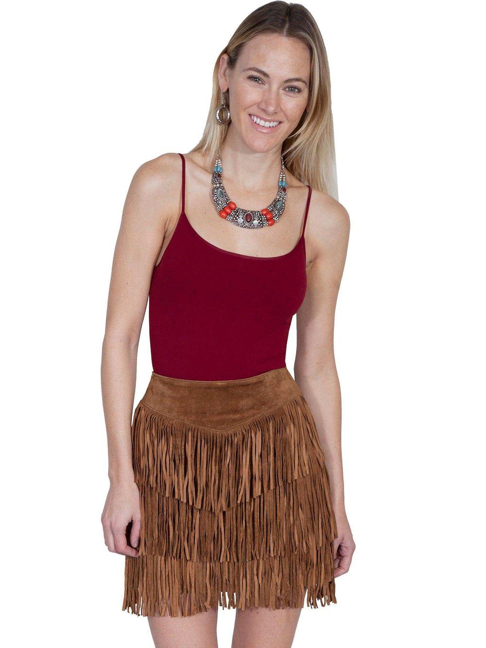 Scully CINNAMON BOAR SUEDE LADIES FRINGE SKIRT - Scully Leather - Flyclothing LLC