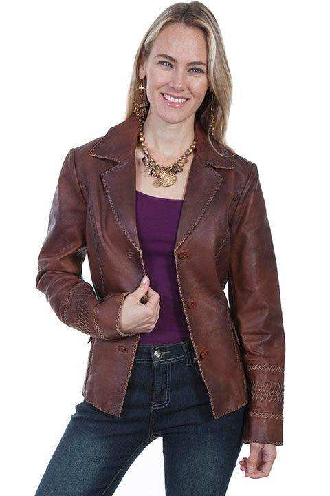 Scully Leather Old Brown Whip Stitch Women Jacket - Scully Leather - Flyclothing LLC