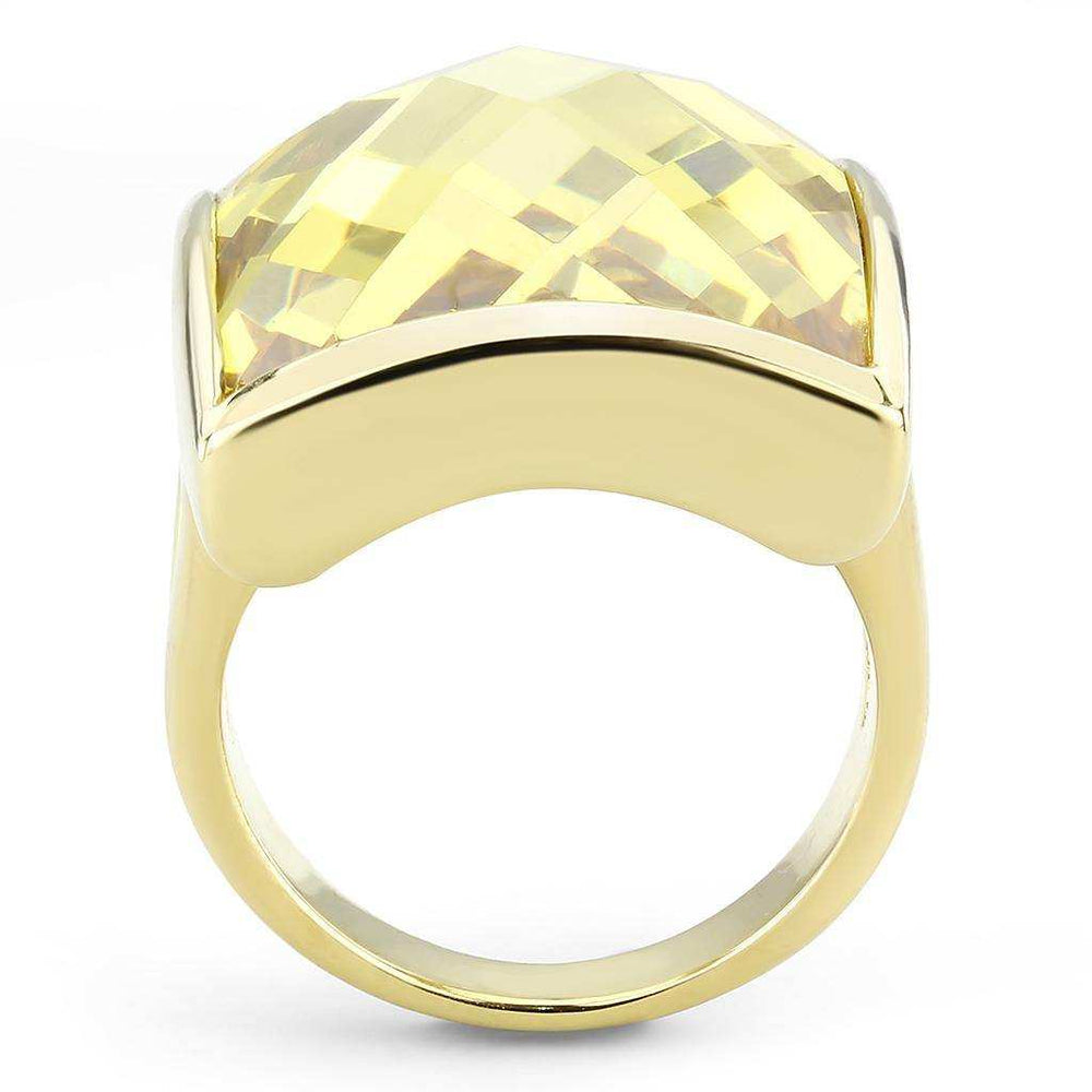 Alamode Gold Brass Ring with AAA Grade CZ in Topaz - Alamode - Flyclothing LLC