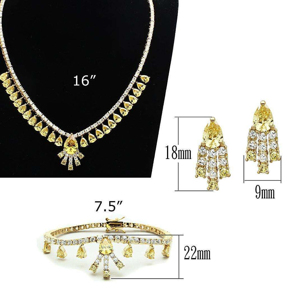 Alamode Gold Brass Jewelry Sets with AAA Grade CZ in Topaz - Alamode - Flyclothing LLC