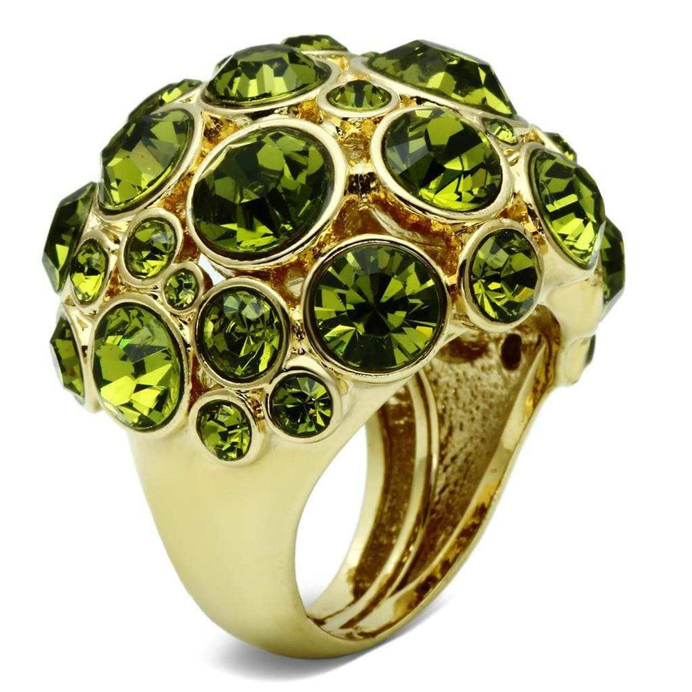 Alamode Gold Brass Ring with Top Grade Crystal in Olivine color - Alamode - Flyclothing LLC