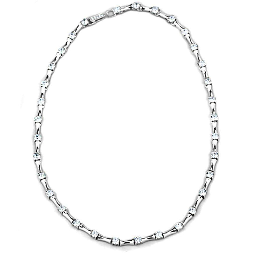 Alamode Rhodium Brass Necklace with AAA Grade CZ in Clear - Alamode - Flyclothing LLC