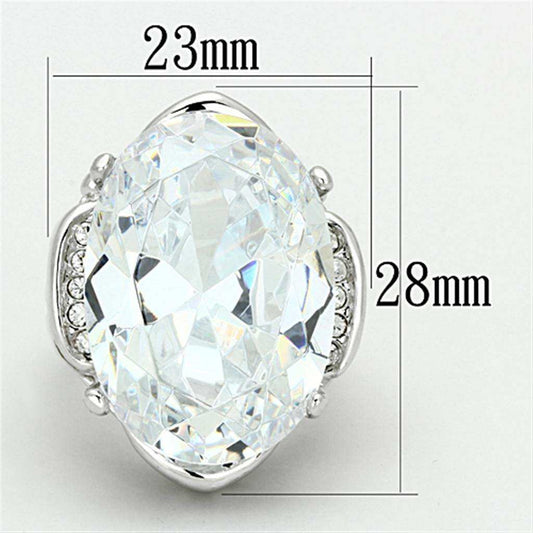 Alamode Rhodium Brass Ring with AAA Grade CZ in Clear - Alamode - Flyclothing LLC
