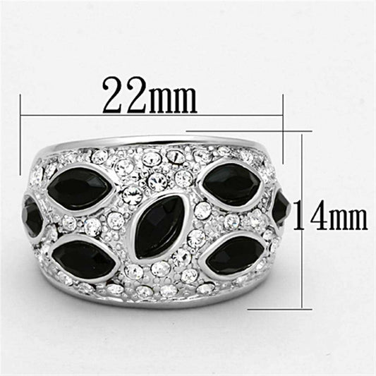 Alamode Rhodium Brass Ring with Synthetic Cat Eye in Jet - Alamode - Flyclothing LLC