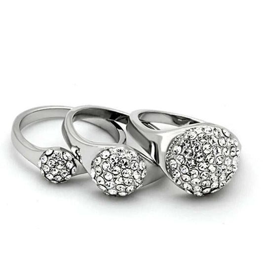 Alamode Rhodium Brass Ring with Top Grade Crystal in Clear - Alamode - Flyclothing LLC