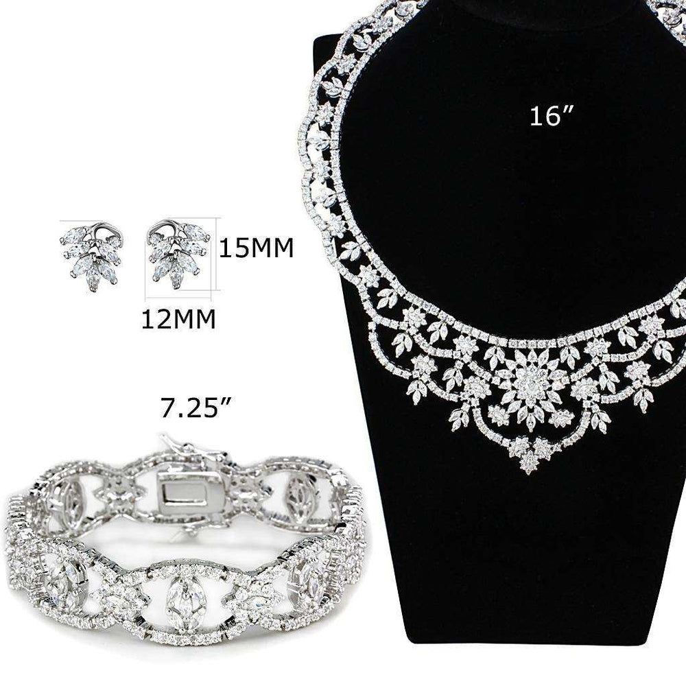 Alamode Rhodium Brass Jewelry Sets with AAA Grade CZ in Clear - Alamode - Flyclothing LLC