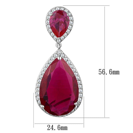Alamode Rhodium Brass Earrings with AAA Grade CZ in Ruby - Alamode - Flyclothing LLC