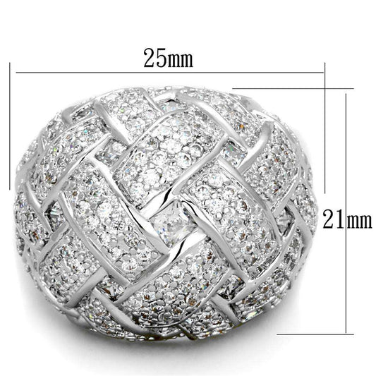 Alamode Rhodium Brass Ring with AAA Grade CZ in Clear - Alamode - Flyclothing LLC