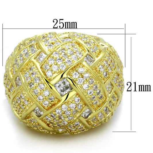 Alamode Gold Brass Ring with AAA Grade CZ in Clear - Alamode - Flyclothing LLC