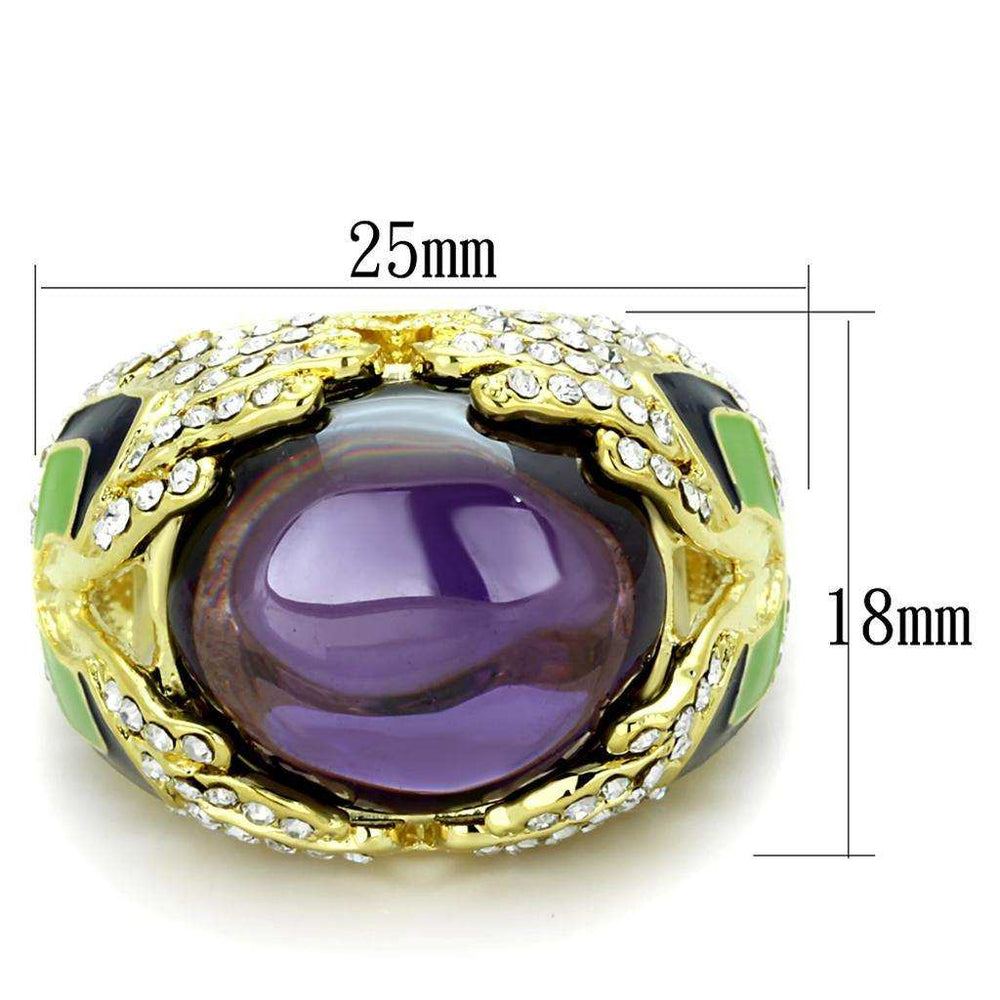 Alamode Gold Brass Ring with AAA Grade CZ in Amethyst - Alamode - Flyclothing LLC