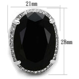 Alamode Rhodium Brass Ring with Synthetic Synthetic Glass in Jet - Alamode - Flyclothing LLC