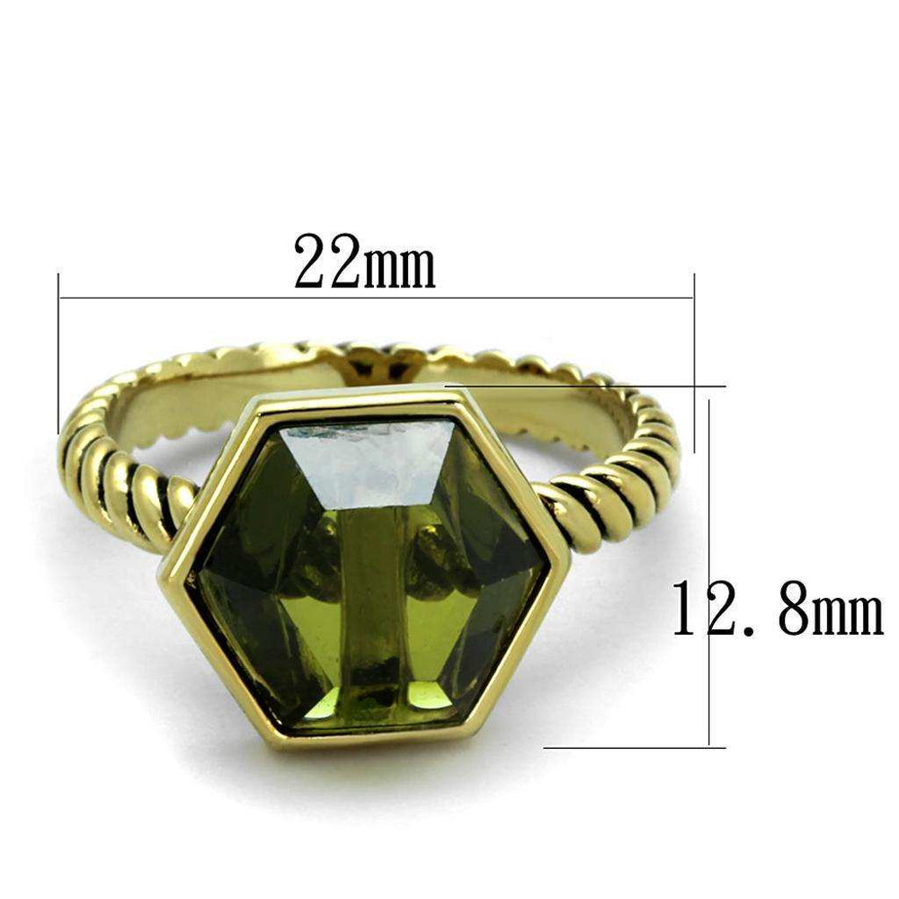 Alamode Gold Brass Ring with AAA Grade CZ in Olivine color - Alamode - Flyclothing LLC