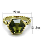 Alamode Gold Brass Ring with AAA Grade CZ in Olivine color - Alamode - Flyclothing LLC