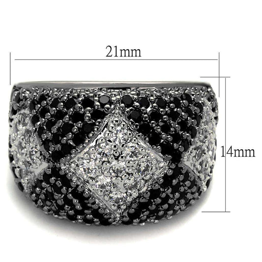 Alamode Rhodium + Ruthenium Brass Ring with AAA Grade CZ in Black Diamond - Alamode - Flyclothing LLC