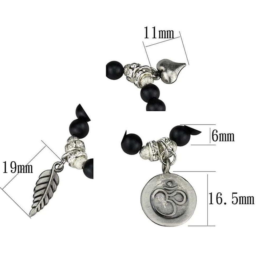 Alamode Antique Silver Brass Bracelet with Synthetic Glass Bead in Jet - Alamode - Flyclothing LLC