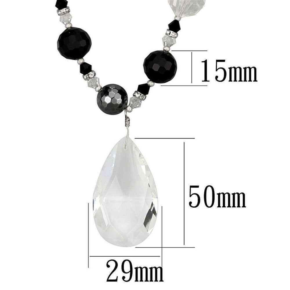 Alamode Antique Silver White Metal Necklace with Synthetic Synthetic Glass in Clear - Alamode - Flyclothing LLC