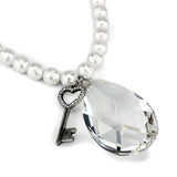 Alamode Antique Silver White Metal Necklace with Synthetic Synthetic Glass in Clear - Alamode - Flyclothing LLC