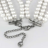 Alamode Antique Silver White Metal Necklace with Synthetic Glass Bead in White - Alamode - Flyclothing LLC