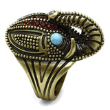 Alamode Antique Copper Brass Ring with Synthetic Synthetic Stone in Sea Blue - Alamode - Flyclothing LLC