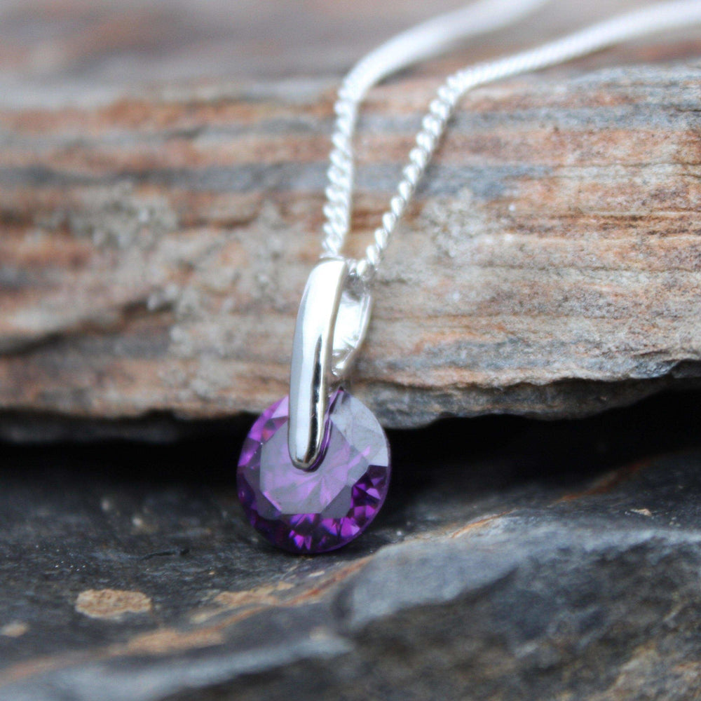 Alamode Rhodium Brass Pendant with AAA Grade CZ in Amethyst - Alamode - Flyclothing LLC