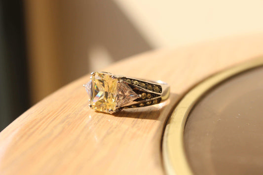 Alamode Rhodium 925 Sterling Silver Ring with AAA Grade CZ in Light Yellow - Alamode - Flyclothing LLC