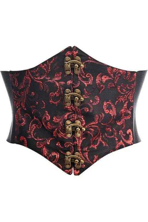 Daisy Corsets Lavish Black/Red Swirl Brocade Corset Belt Cincher w/Clasps - Daisy Corsets - Flyclothing LLC