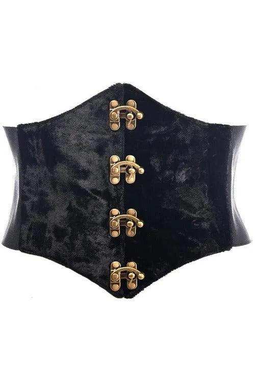 Daisy Corsets Lavish Black Velvet Corset Belt Cincher w/Clasps - Daisy Corsets - Flyclothing LLC