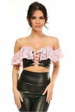 Lavish Lt Pink Lace & Faux Leather Bustier Top - Daisy Corsets - Flyclothing LLC