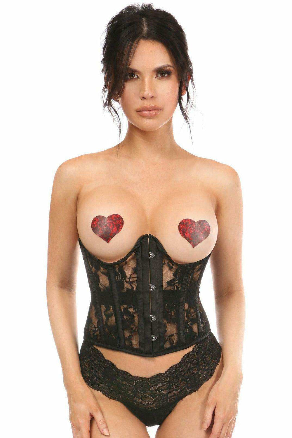 Lavish Sheer Black Lace Open Bust Underwire Short Underbust Corset - Daisy Corsets - Flyclothing LLC