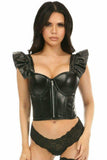 Daisy Corsets Lavish Black Faux Leather Bustier Top w/Ruffle Sleeves - Daisy Corsets - Flyclothing LLC