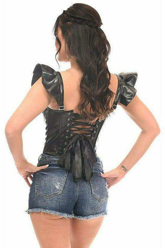Daisy Corsets Lavish Black Faux Leather Bustier Top w/Ruffle Sleeves - Daisy Corsets - Flyclothing LLC