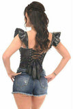 Daisy Corsets Lavish Black Faux Leather Bustier Top w/Ruffle Sleeves - Daisy Corsets - Flyclothing LLC