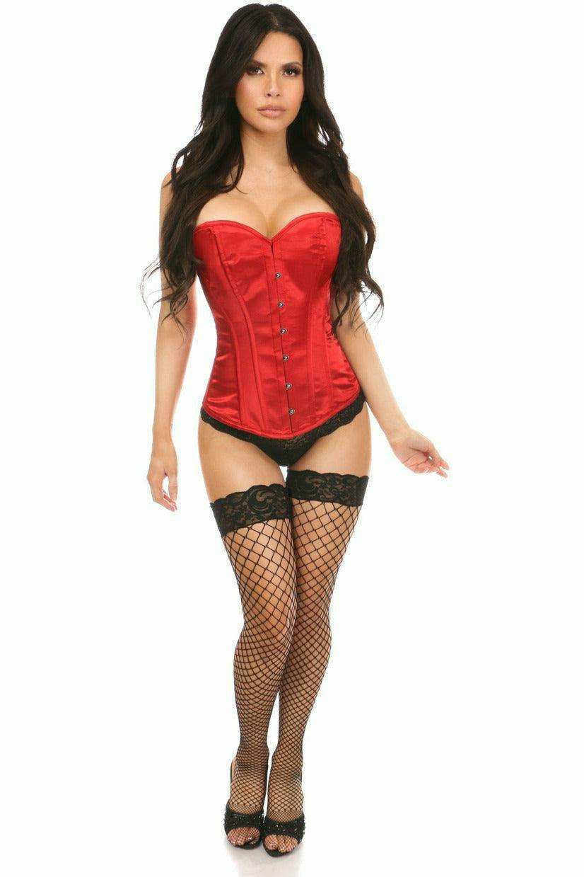 Daisy Corsets Lavish Red Satin Overbust Corset w/Busk Closure - Daisy Corsets - Flyclothing LLC