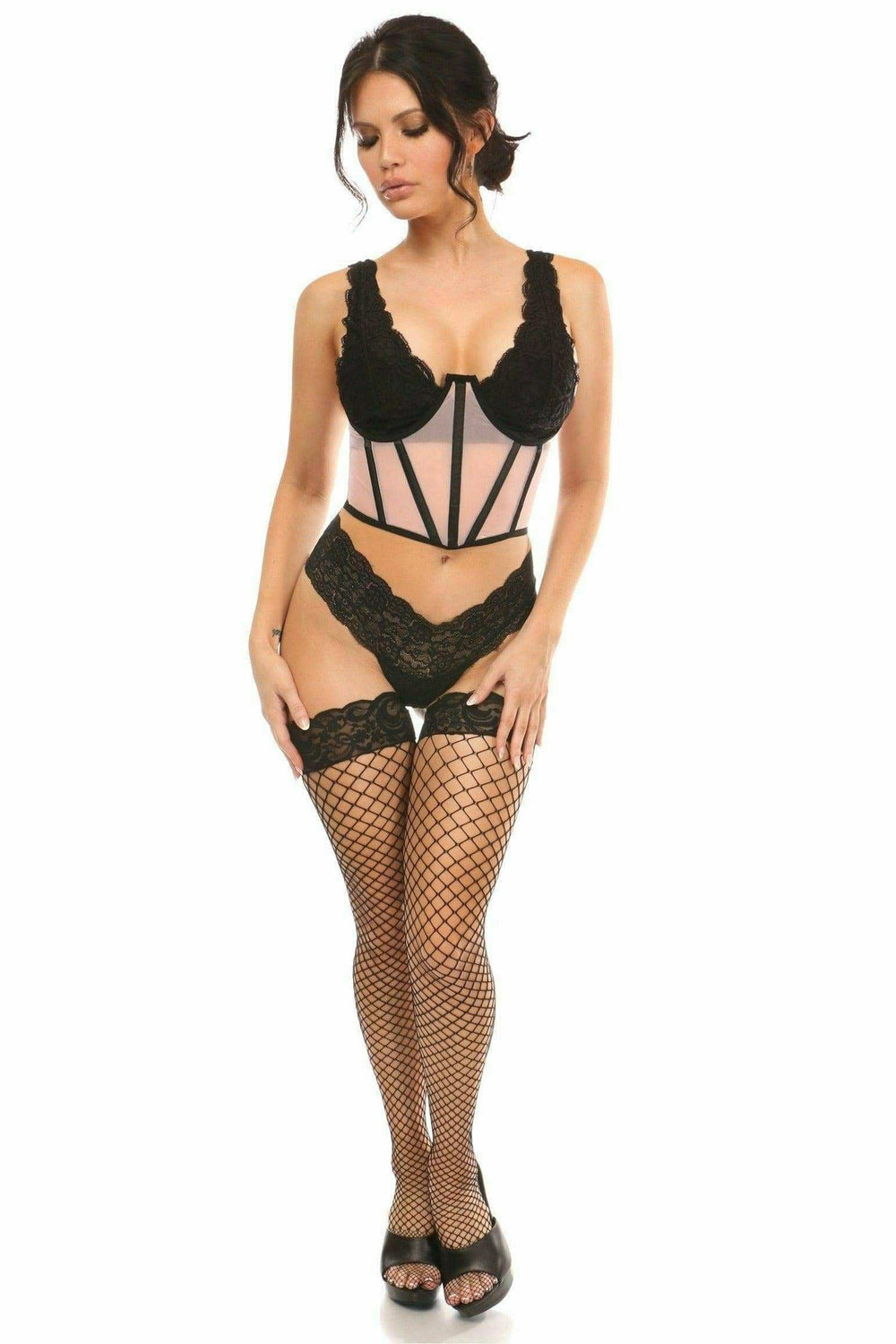 Daisy Corsets Lavish Lt Pink Mesh Open Cup Waist Cincher - Daisy Corsets - Flyclothing LLC