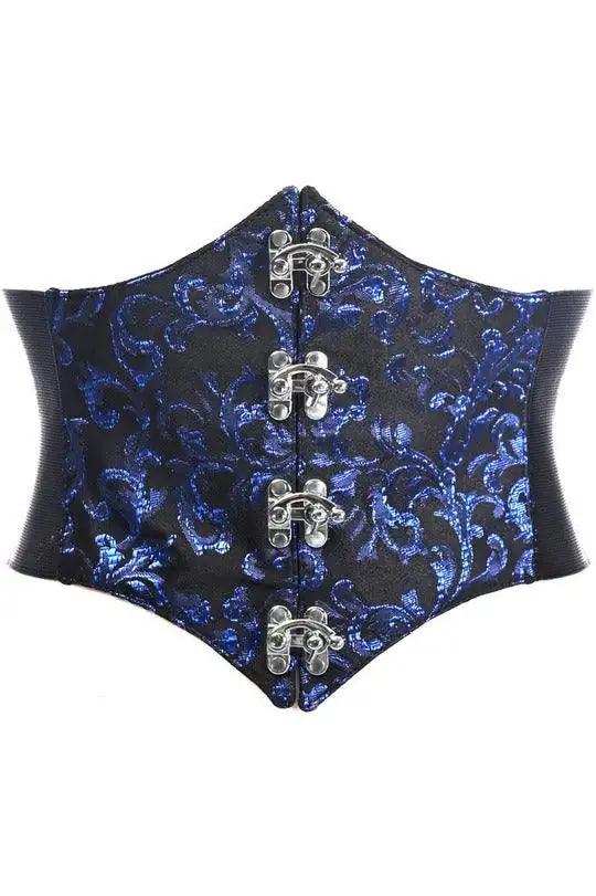 Daisy Corsets Lavish Black/Blue Swirl Brocade Corset Belt Cincher w/Clasps - Daisy Corsets - Flyclothing LLC
