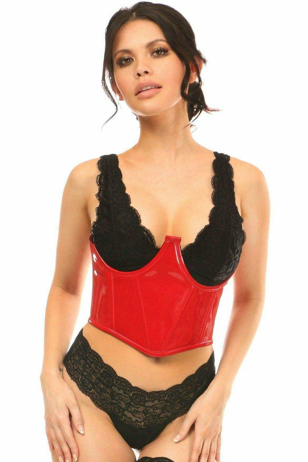 Daisy Corsets Lavish Red Patent Open Cup Underwire Waist Cincher - Daisy Corsets - Flyclothing LLC