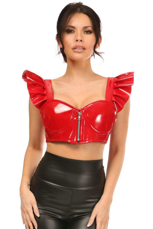 Daisy Corsets Lavish Red Patent Underwire Bustier Top w/Removable Ruffle Sleeves - Daisy Corsets - Flyclothing LLC