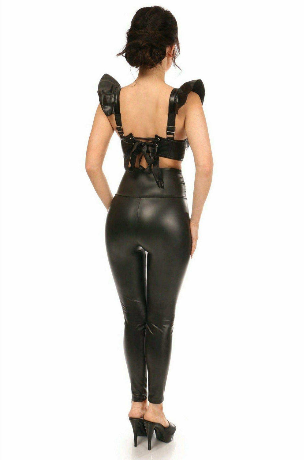 Daisy Corsets Lavish Black Faux Leather Underwire Bustier Top w/Removable Ruffle Sleeves - Daisy Corsets - Flyclothing LLC