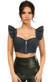 Daisy Corsets Lavish Blue Denim Underwire Bustier Top w/Removable Ruffle Sleeves - Daisy Corsets - Flyclothing LLC