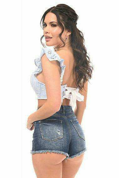 Daisy Corsets Lavish Lt Blue Eyelet Underwire Bustier Top w/Removable Ruffle Sleeves - Daisy Corsets - Flyclothing LLC