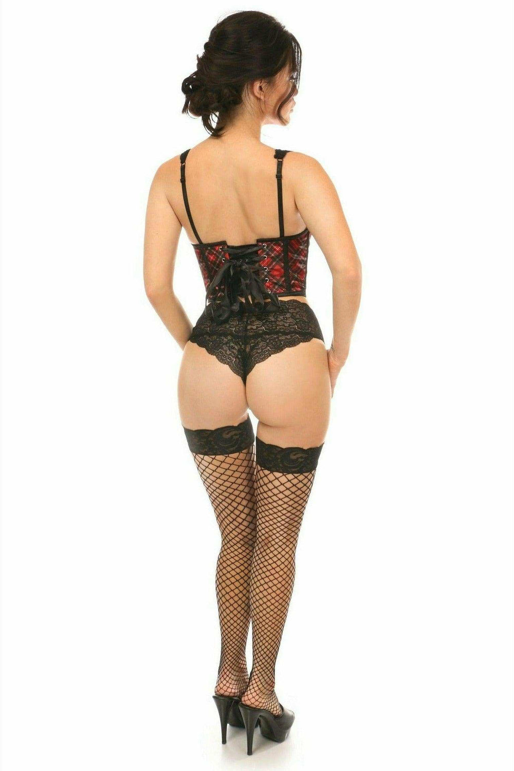Daisy Corsets Lavish Red Plaid Satin Open Cup Waist Cincher - Daisy Corsets - Flyclothing LLC