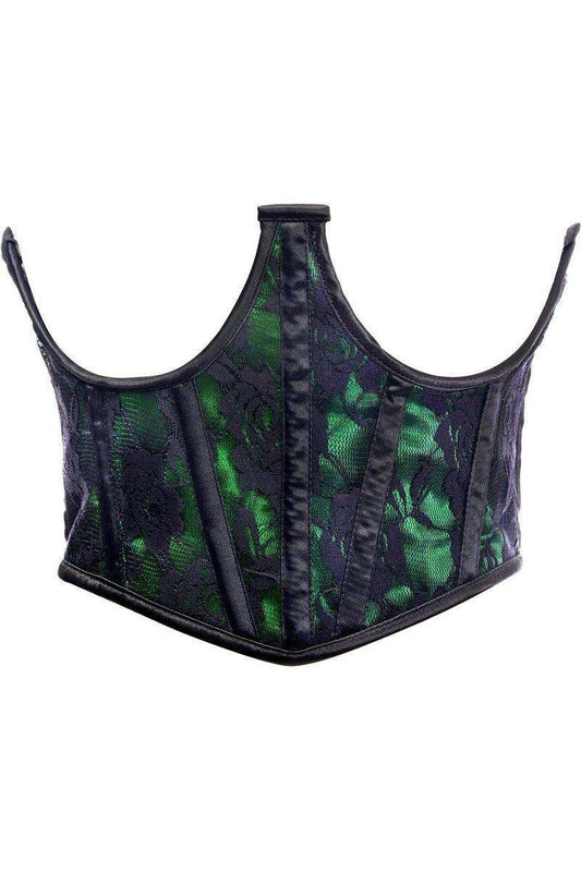 Lavish Green w/Black Lace Overlay Open Cup Waist Cincher - Daisy Corsets - Flyclothing LLC