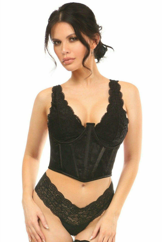 Daisy Corsets Lavish Black w/Black Lace Overlay Open Cup Waist Cincher - Daisy Corsets - Flyclothing LLC